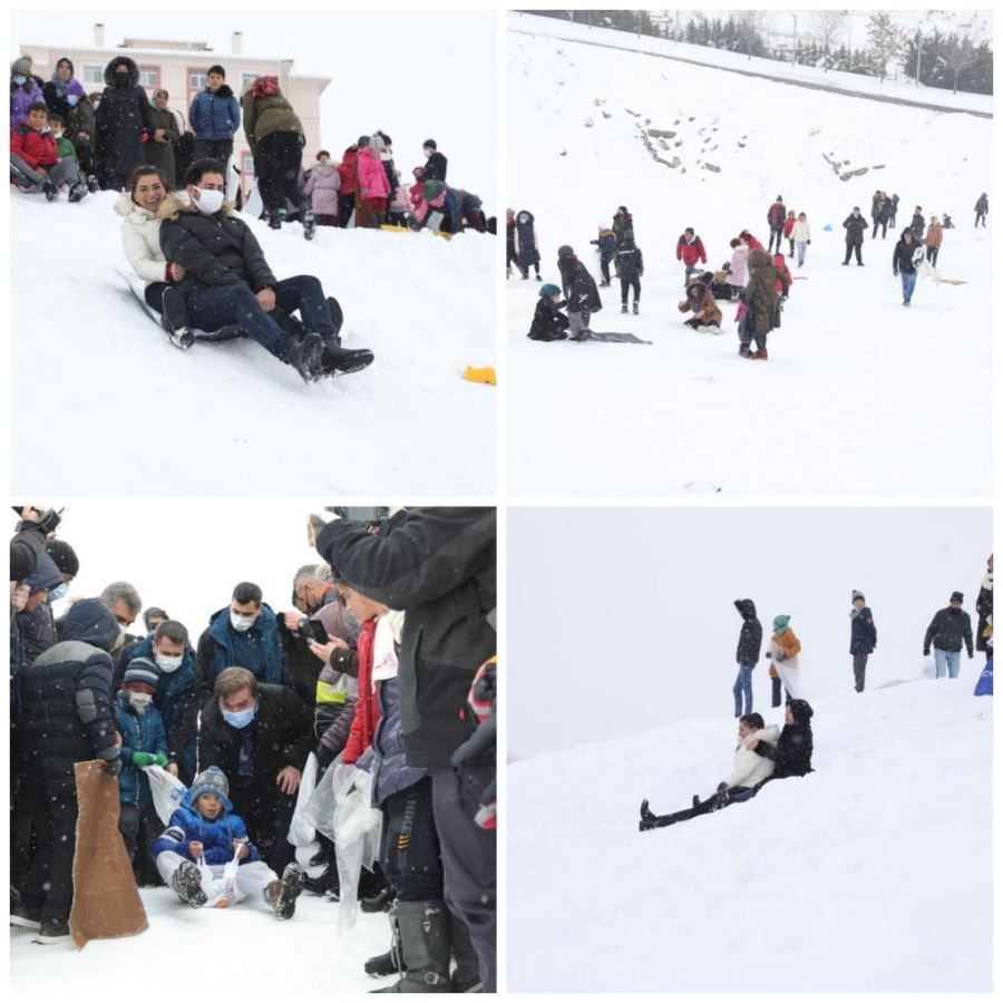 Poşetle kayak yapan çocuklara Vali sürprizi